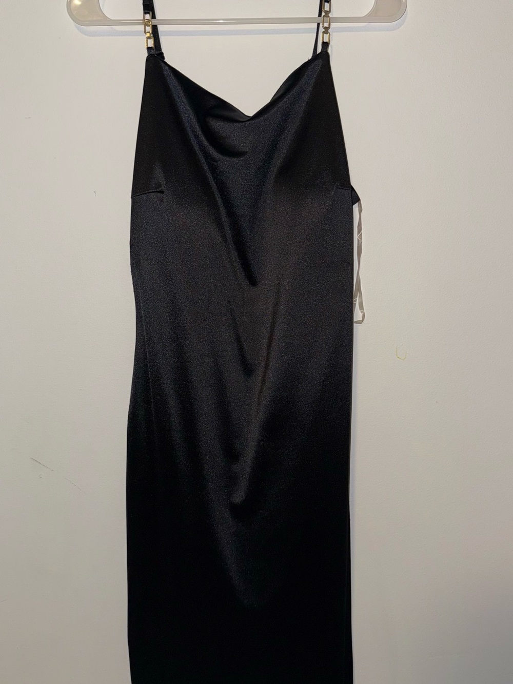 Satin Black Slip Dress with Cowl Neck